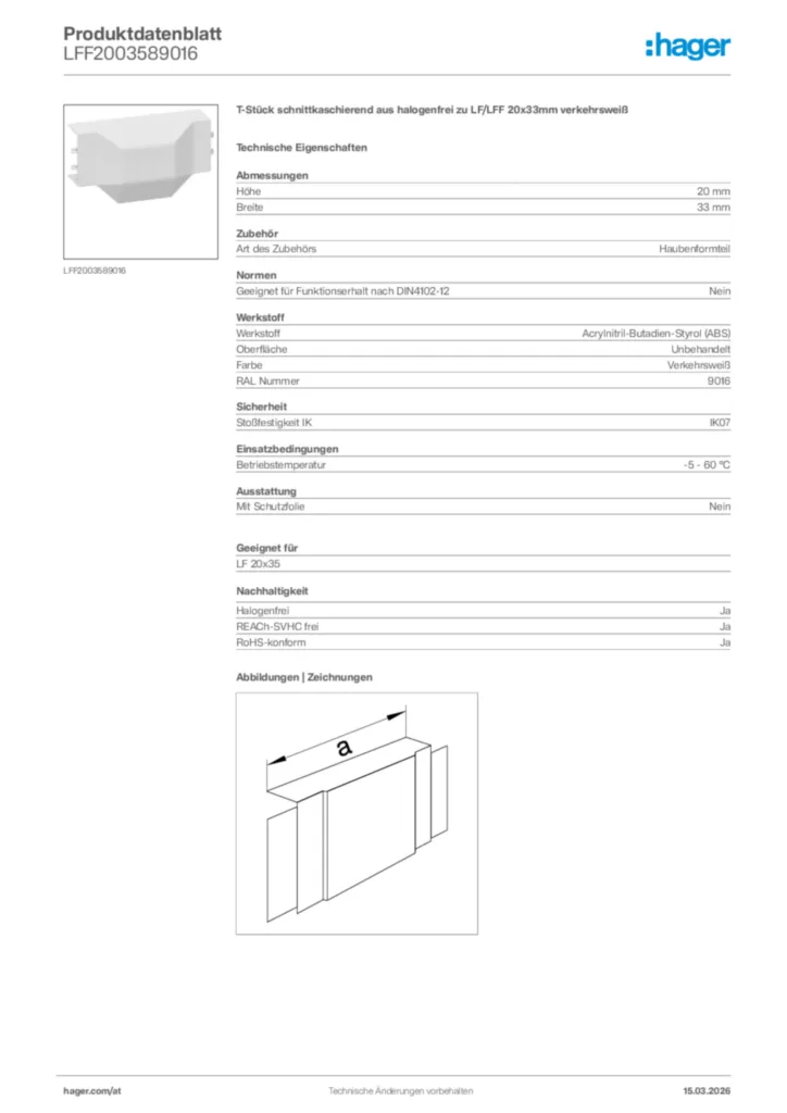 Bild Hager Produktdatenblatt LFF2003589016 | Hager Deutschland
