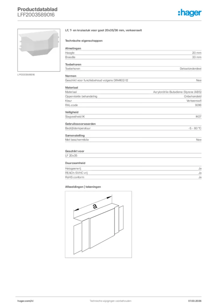 Afbeelding Hager Productdatablad LFF2003589016 | Hager Nederland