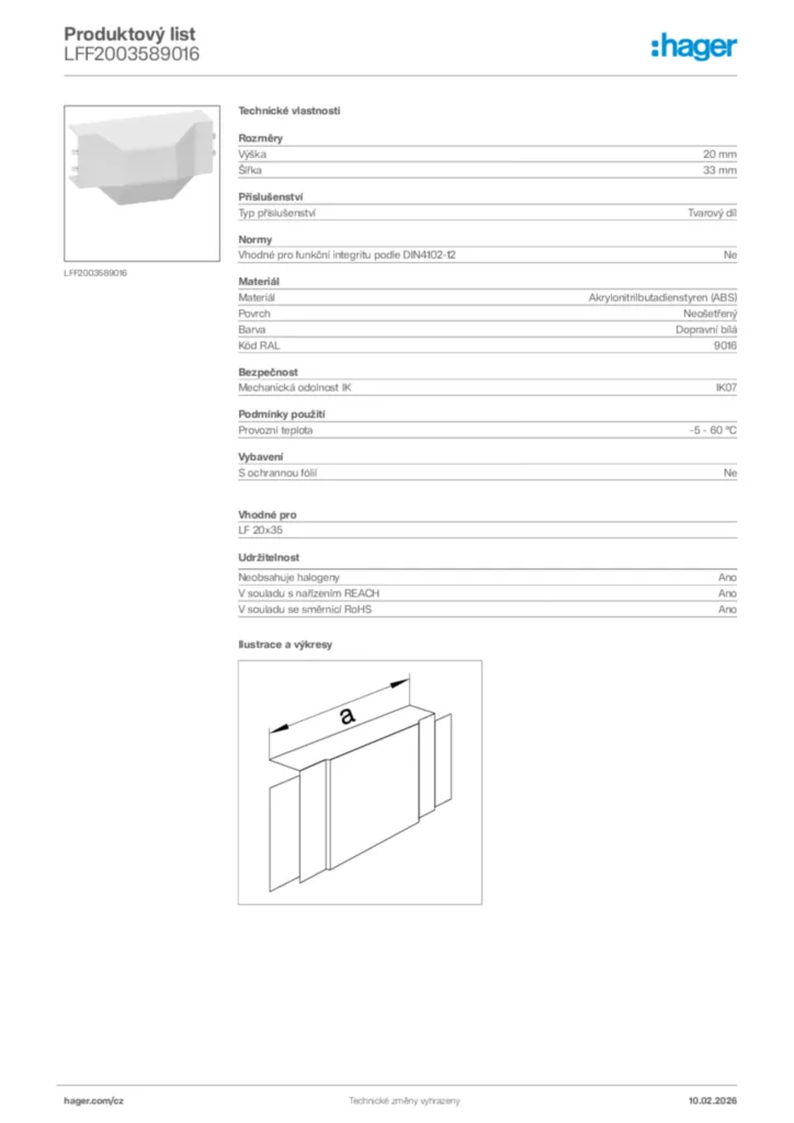 Obrázek Hager Product data sheet LFF2003589016 | Hager