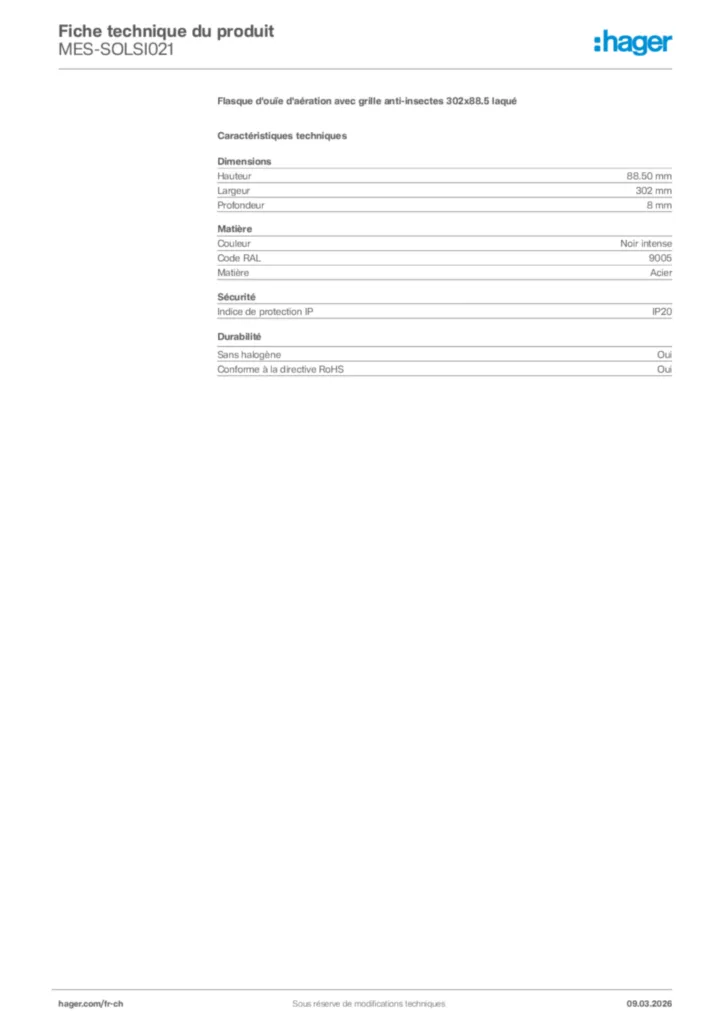 Image Hager Fiche technique du produit MES-SOLSI021 | Hager Suisse