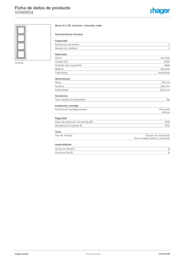 Imagen Hager Ficha de datos de producto 10146904 | Hager España