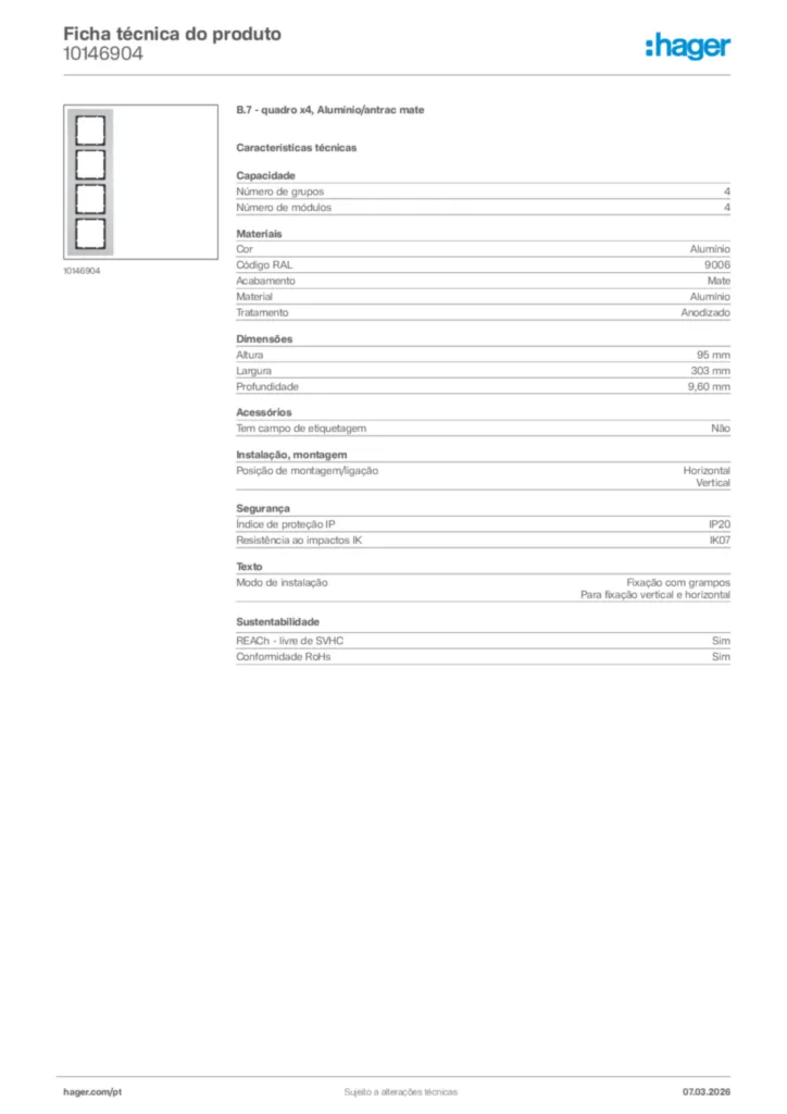Imagem Hager Ficha técnica do produto 10146904 | Hager Portugal