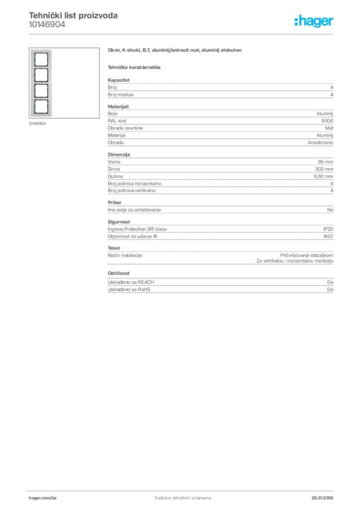 Slika Hager Product data sheet 10146904  | Hager