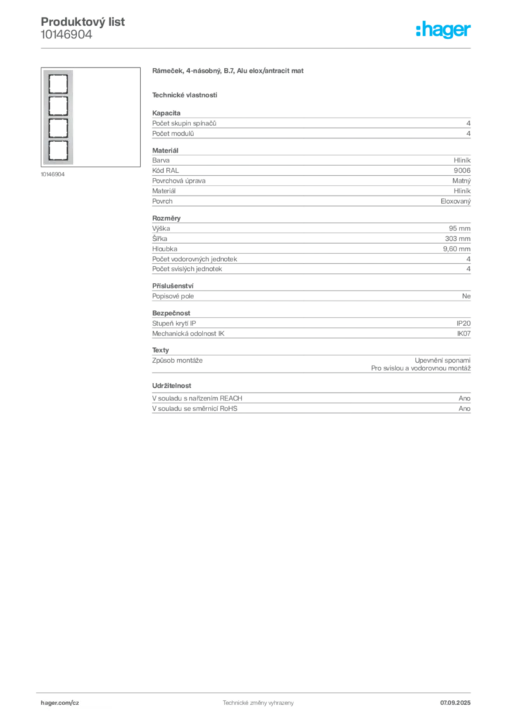Obrázek Hager Produktový list 10146904 | Hager