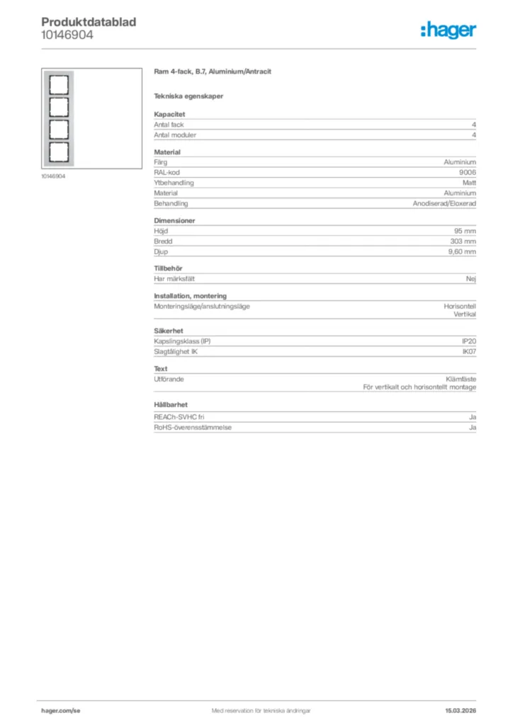 Bild Hager Produktdatablad 10146904 | Hager Sverige