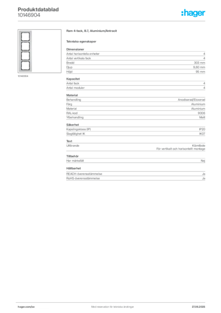 Bild Hager Produktdatablad 10146904 | Hager Sverige