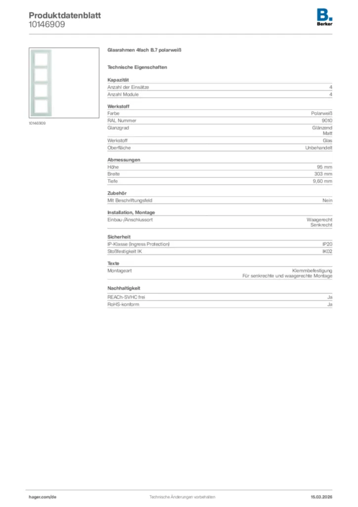 Bild Berker Produktdatenblatt 10146909 | Hager Deutschland