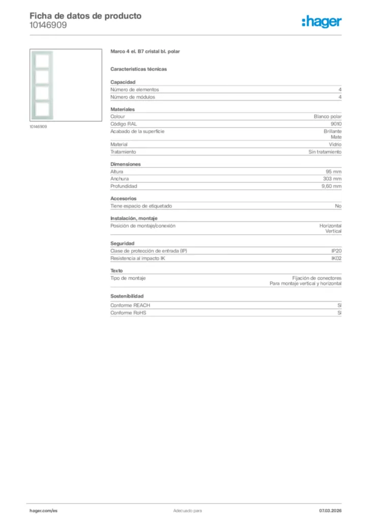 Imagen Hager Ficha de datos de producto 10146909 | Hager España