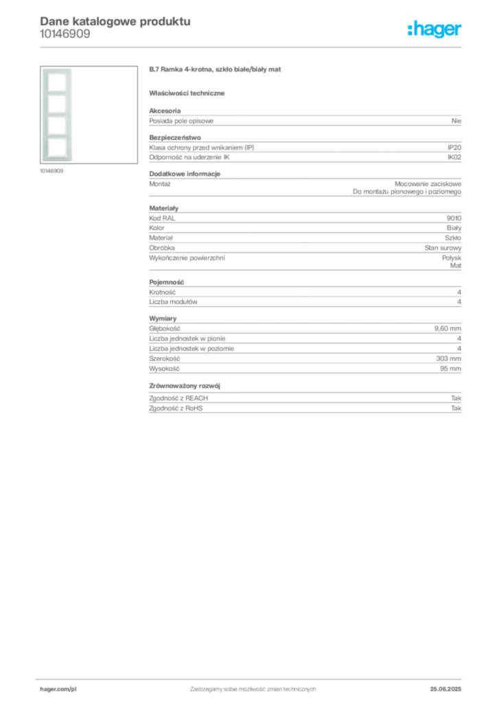 Zdjęcie Hager Karta katalogowa 10146909 | Hager Polska