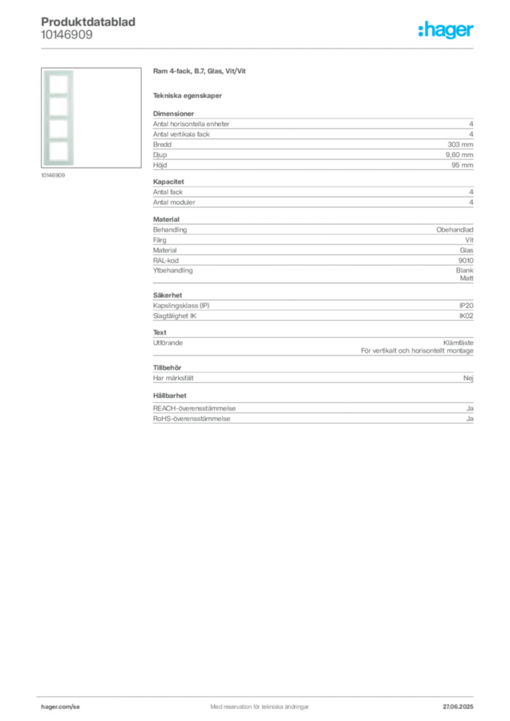 Bild Hager Produktdatablad 10146909 | Hager Sverige