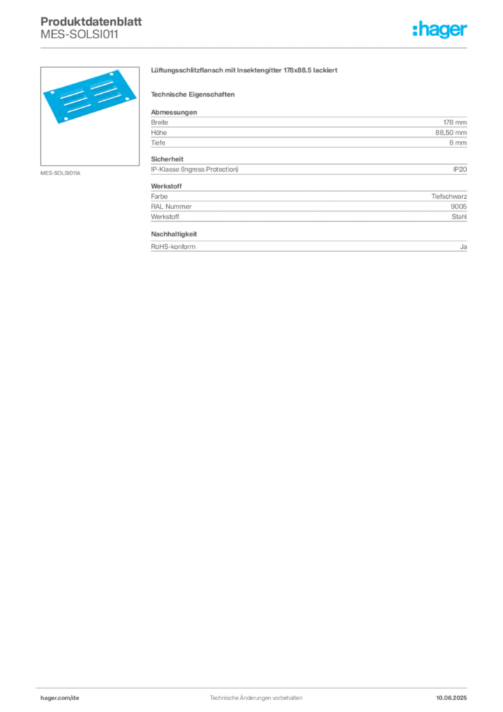 Bild Hager Produktdatenblatt MES-SOLSI011 | Hager Deutschland