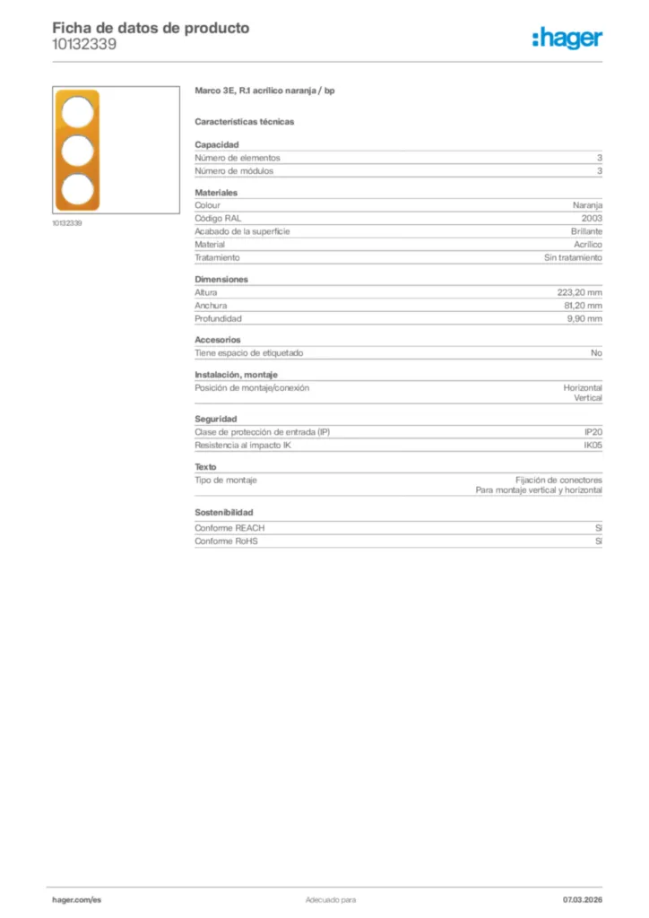 Imagen Hager Ficha de datos de producto 10132339 | Hager España