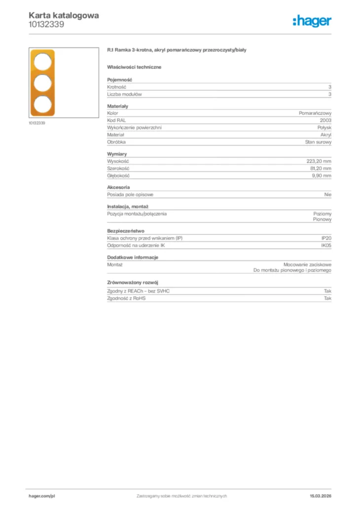 Zdjęcie Hager Karta katalogowa 10132339 | Hager Polska