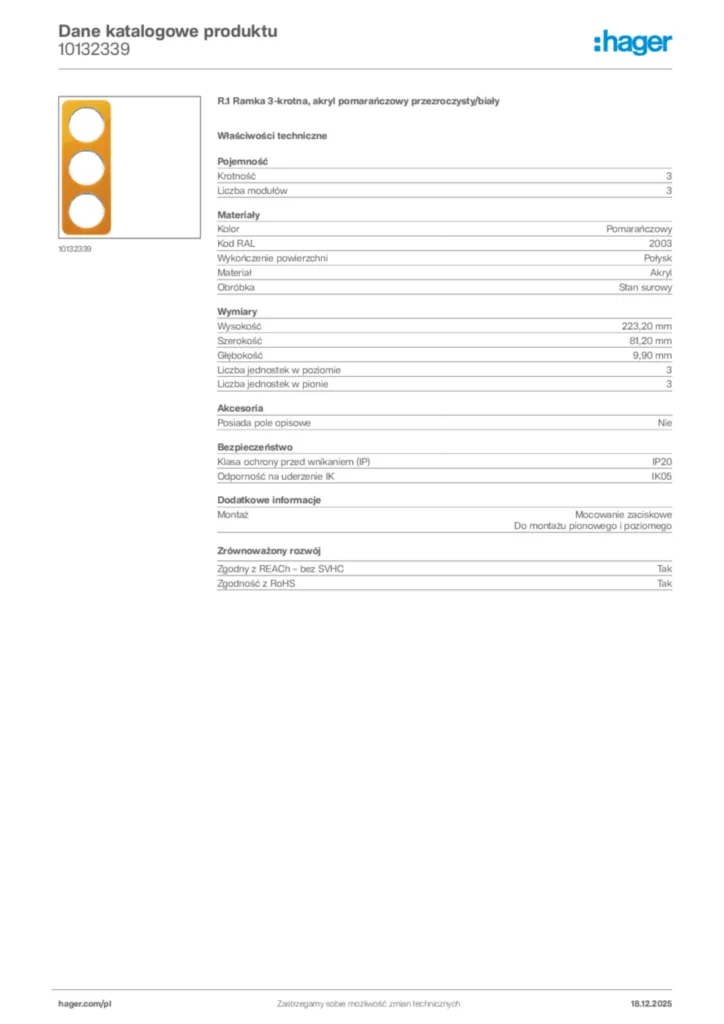 Zdjęcie Hager Karta katalogowa 10132339 | Hager Polska
