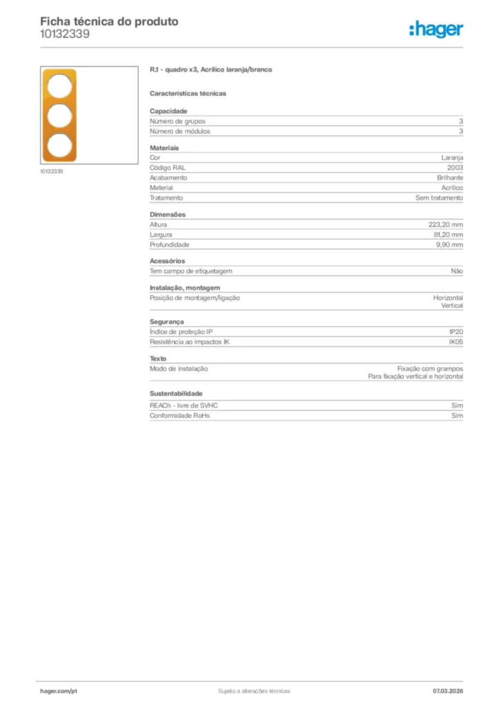 Imagem Hager Ficha técnica do produto 10132339 | Hager Portugal