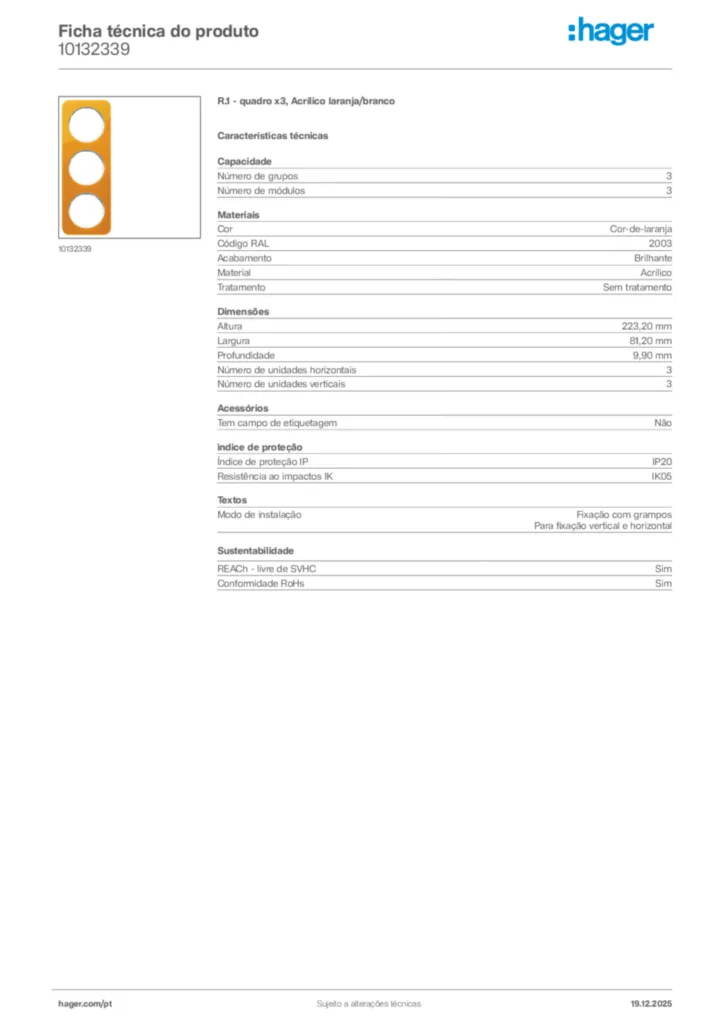 Imagem Hager Ficha técnica do produto 10132339 | Hager Portugal