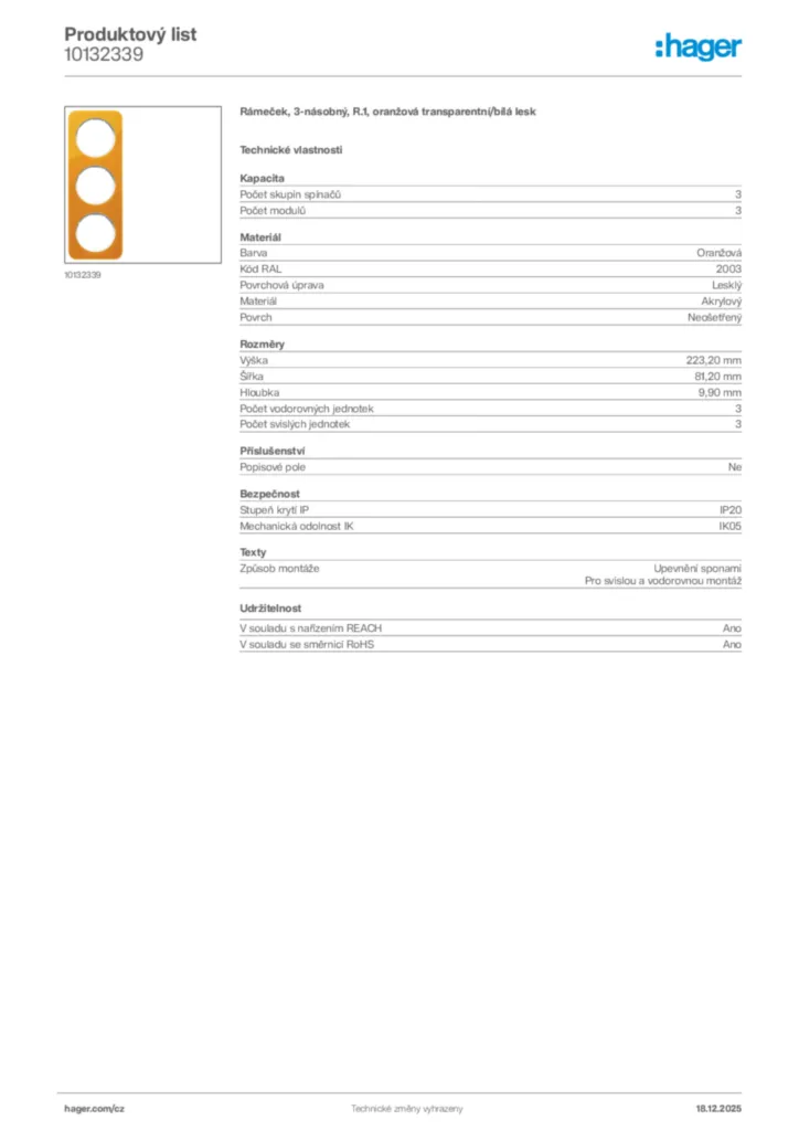 Obrázek Hager Produktový list 10132339 | Hager