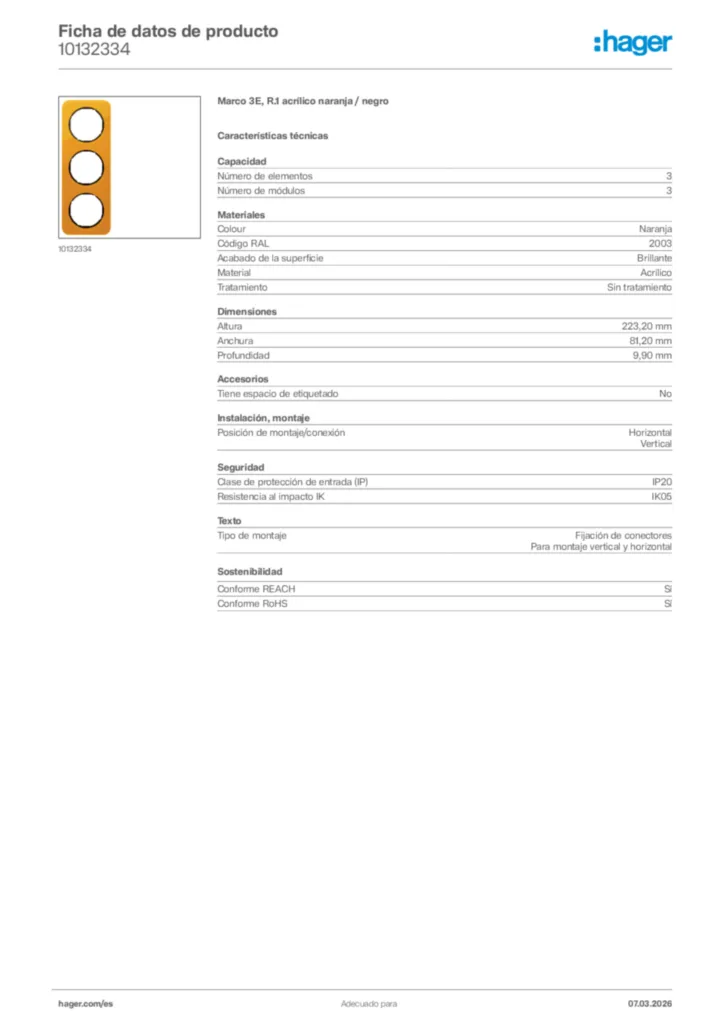 Imagen Hager Ficha de datos de producto 10132334 | Hager España