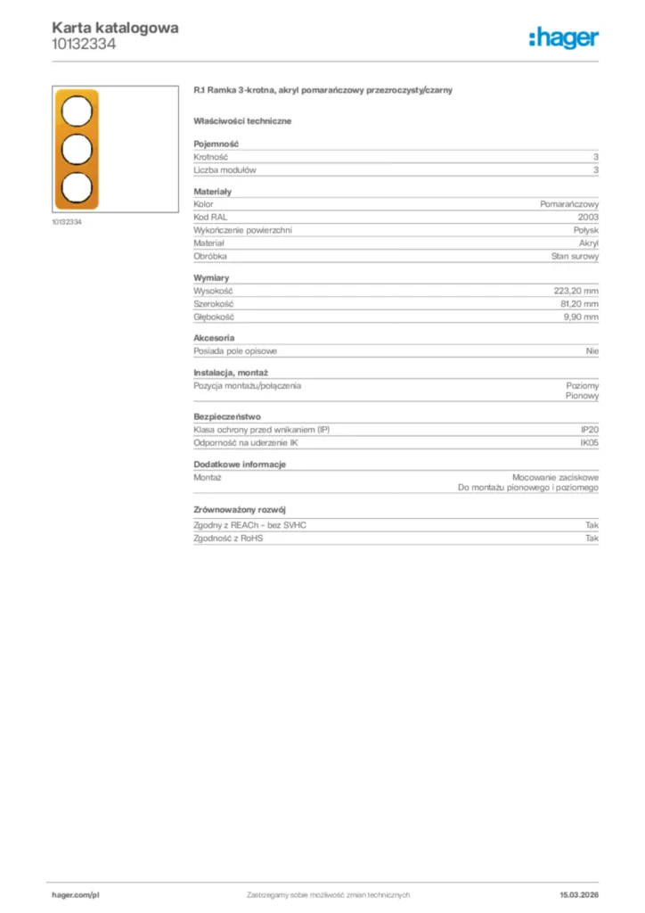 Zdjęcie Hager Karta katalogowa 10132334 | Hager Polska