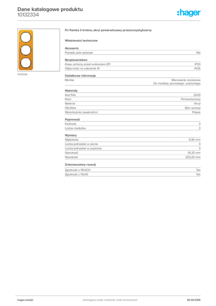 Zdjęcie Hager Karta katalogowa 10132334 | Hager Polska