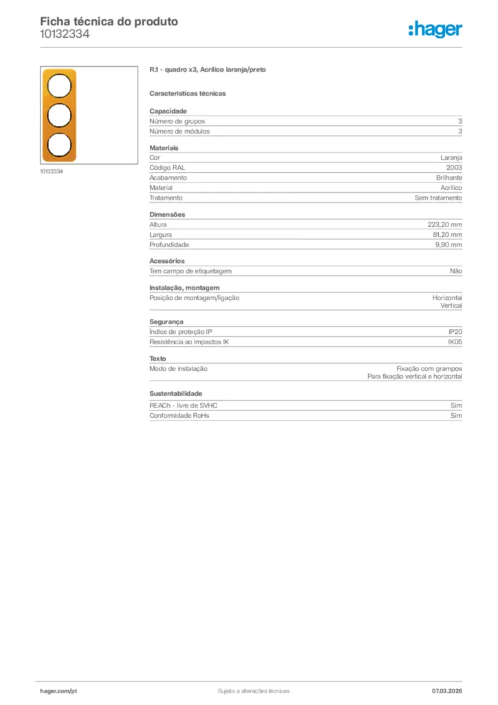 Imagem Hager Ficha técnica do produto 10132334 | Hager Portugal