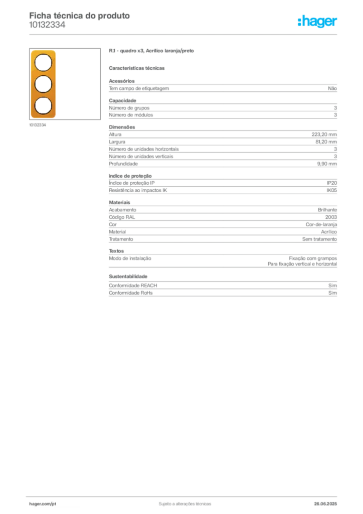 Imagem Hager Ficha técnica do produto 10132334 | Hager Portugal