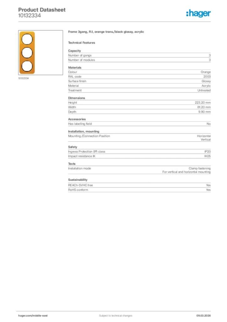 Image Hager Product data sheet 10132334  | Hager