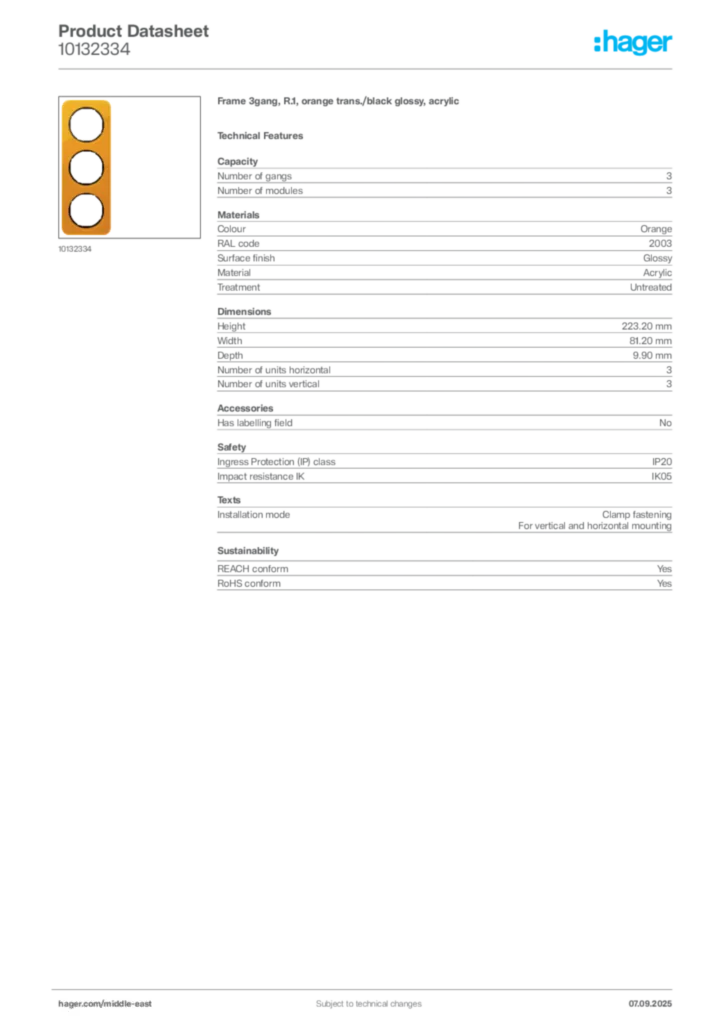 Image Hager Product data sheet 10132334  | Hager
