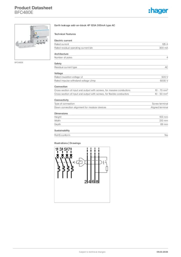 Image Hager Product data sheet BFC480E  | Hager Africa