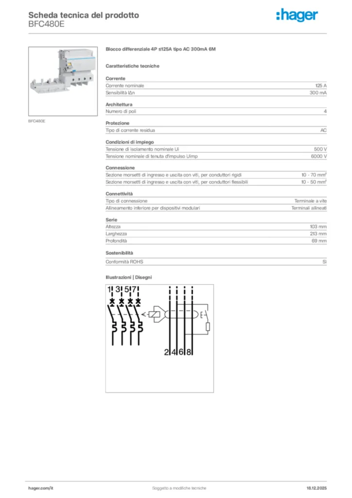 Immagine Hager Scheda tecnica del prodotto BFC480E | Hager Italia