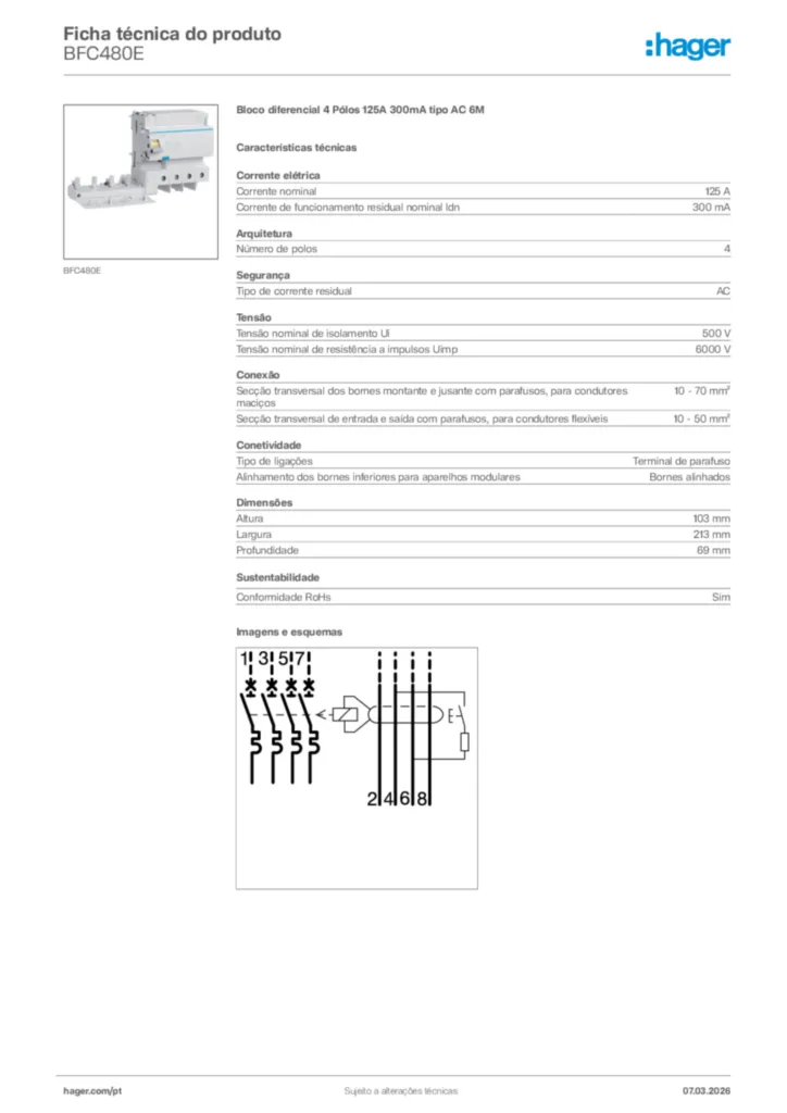 Imagem Hager Ficha técnica do produto BFC480E | Hager Portugal