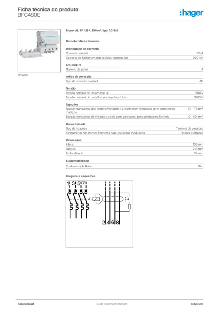 Imagem Hager Ficha técnica do produto BFC480E | Hager Portugal