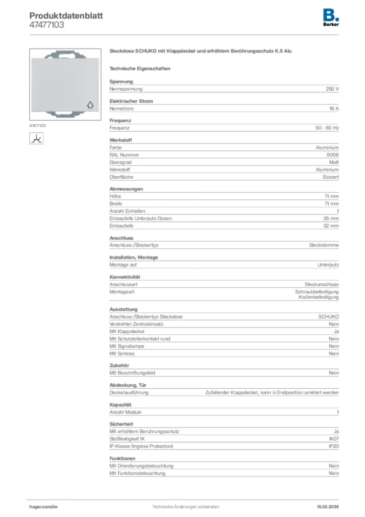 Bild Berker Produktdatenblatt 47477103 | Hager Deutschland