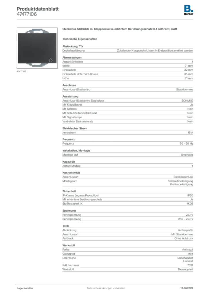 Berker Produktdatenblatt 47477106