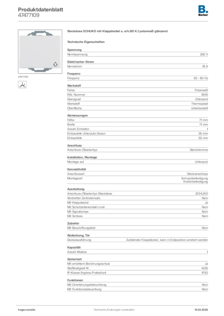 Bild Berker Produktdatenblatt 47477109 | Hager Deutschland