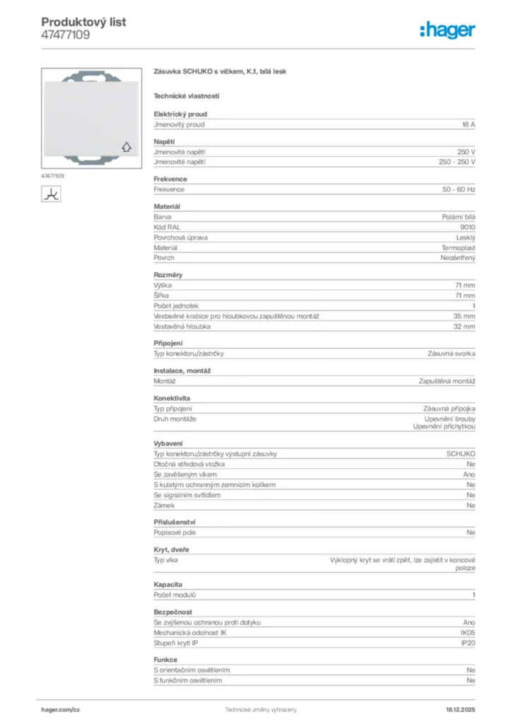 Obrázek Hager Produktový list 47477109 | Hager
