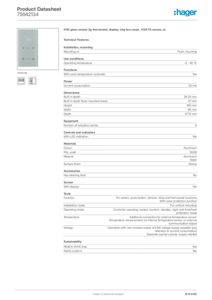 Image Hager Product data sheet 75642134  | Hager Africa