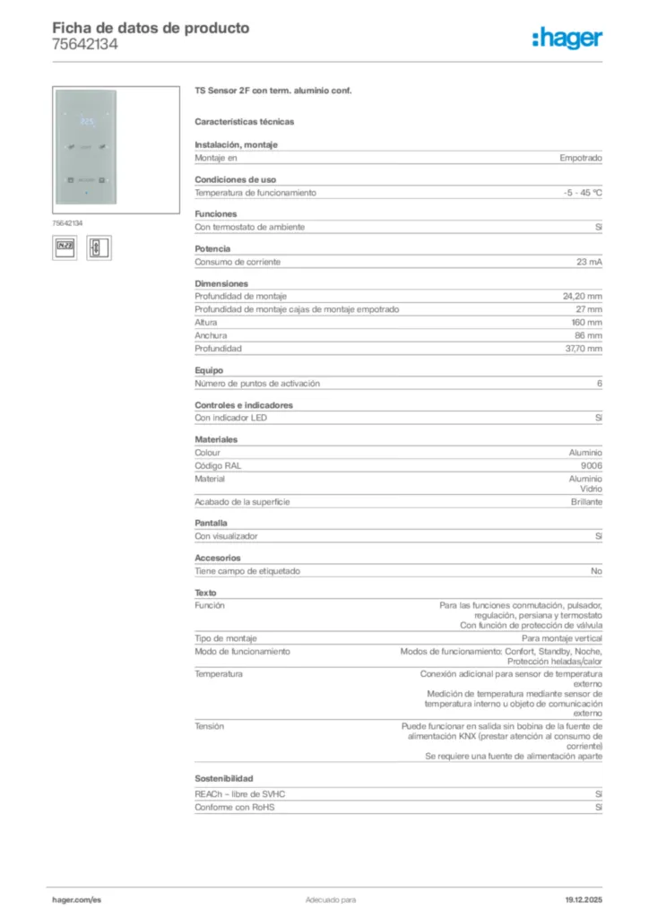 Imagen Hager Ficha de datos de producto 75642134 | Hager España