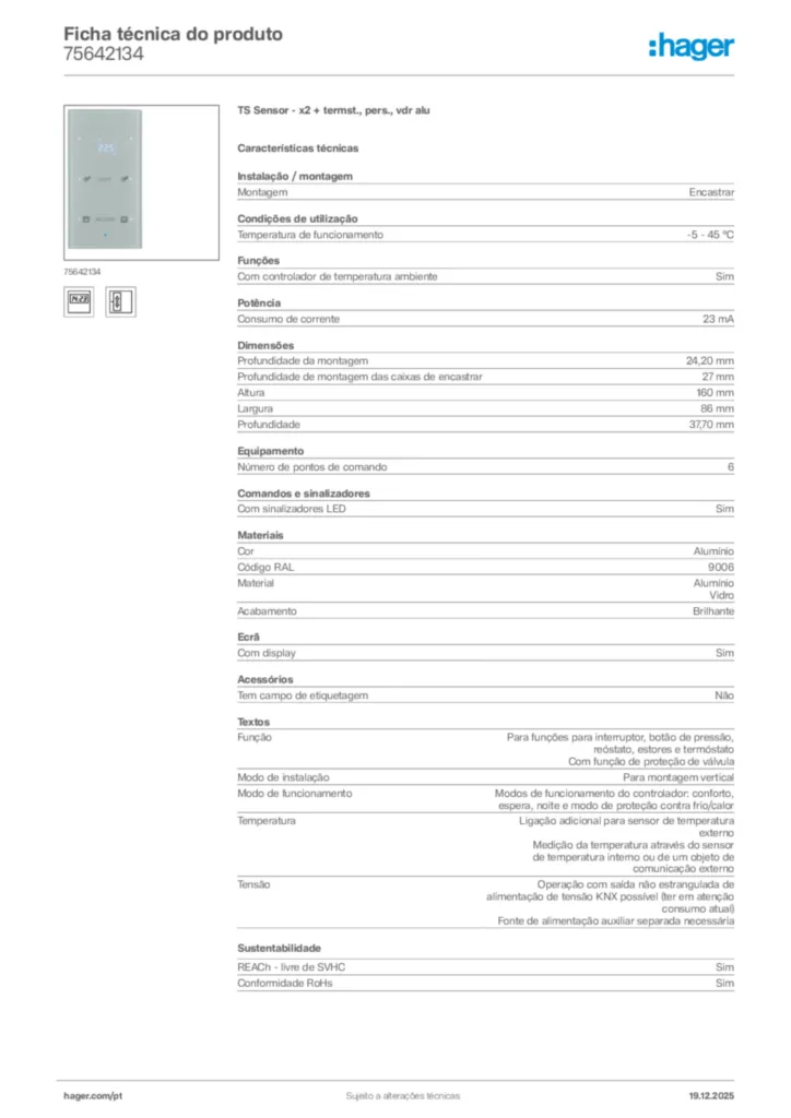 Imagem Hager Ficha técnica do produto 75642134 | Hager Portugal