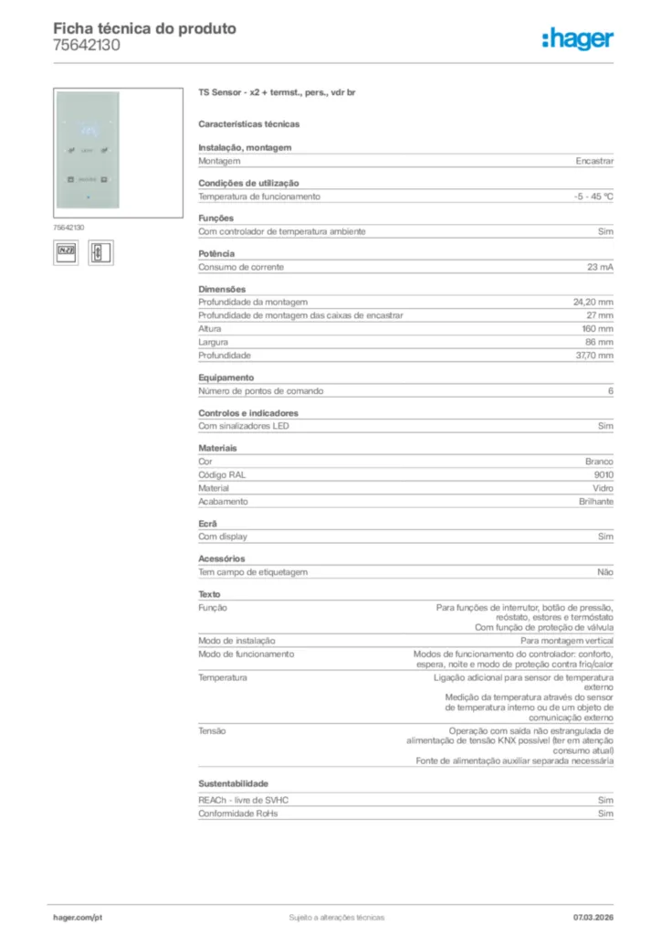 Imagem Hager Ficha técnica do produto 75642130 | Hager Portugal