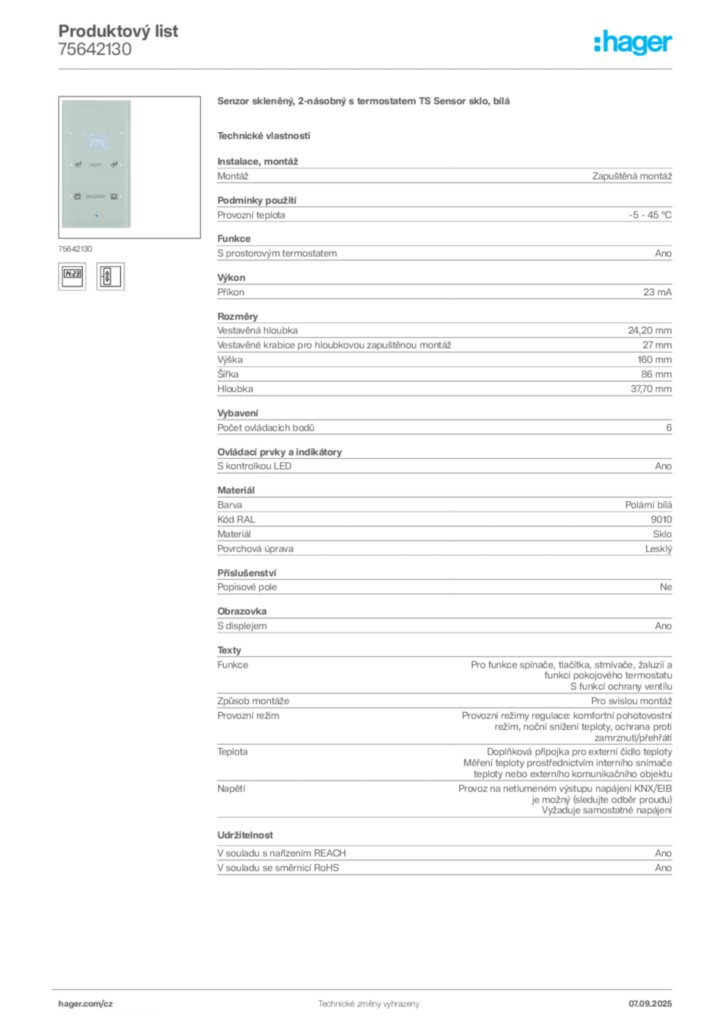 Obrázek Hager Produktový list 75642130 | Hager