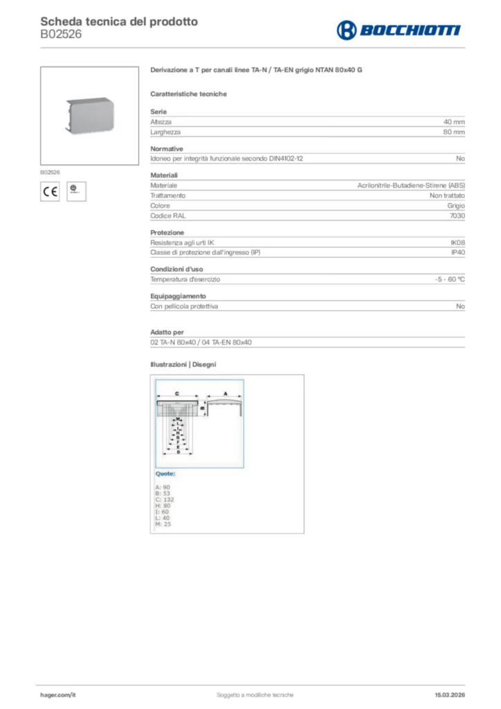 Immagine Bocchiotti Scheda tecnica del prodotto B02526 | Hager Italia