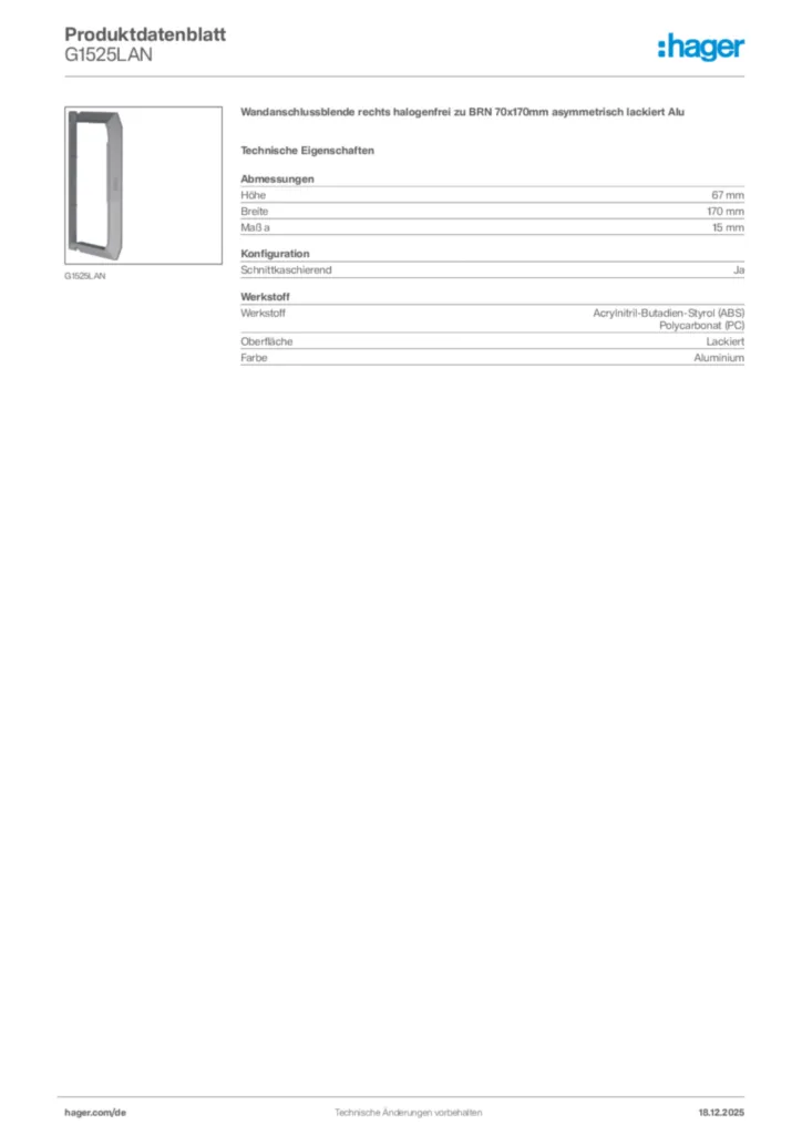 Bild Hager Produktdatenblatt G1525LAN | Hager Deutschland