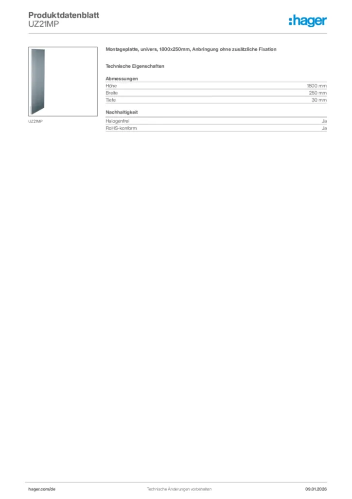 Hager Produktdatenblatt UZ21MP