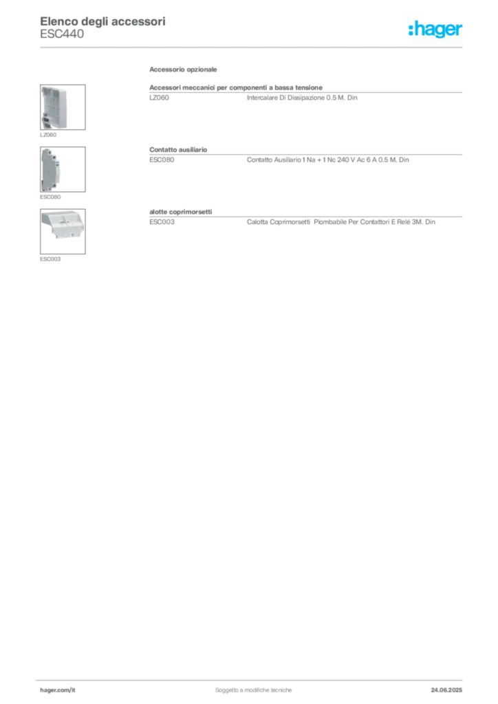 Immagine Hager Scheda tecnica del prodotto ESC440 | Hager Italia