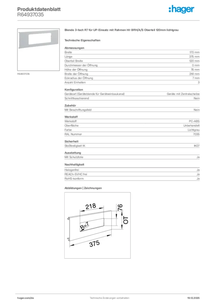Bild Hager Produktdatenblatt R64937035 | Hager Deutschland