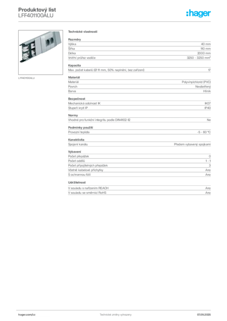 Obrázek Hager Produktový list LFF401100ALU | Hager