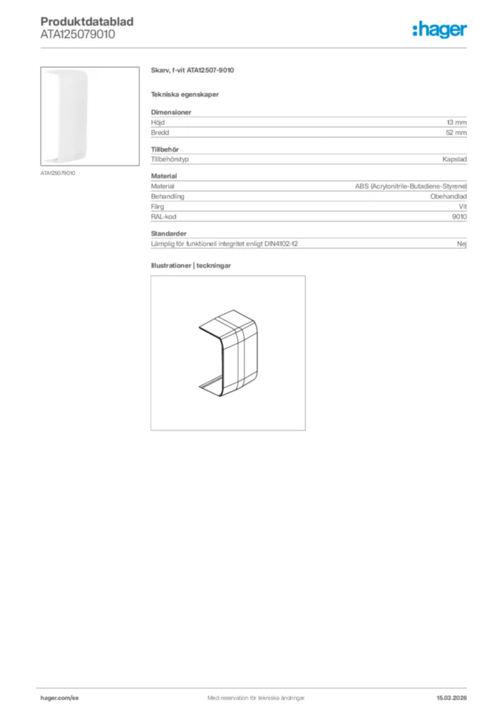 Bild Hager Produktdatablad ATA125079010 | Hager Sverige