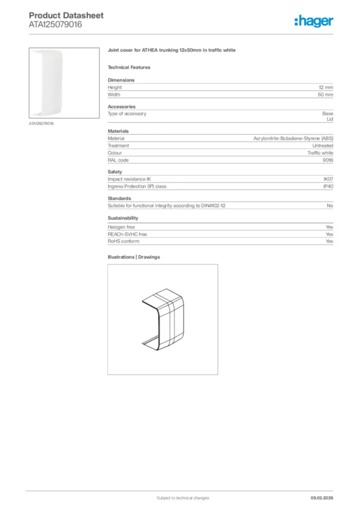 Image Hager Product data sheet ATA125079016  | Hager Africa