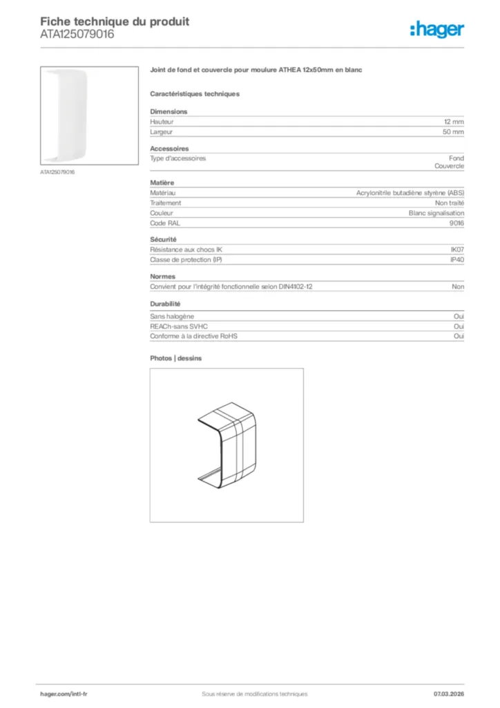 Image Hager Fiche technique du produit ATA125079016 | Hager Afrique